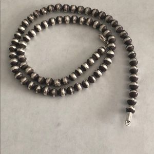 19” long Navajo style Pearls 6mm sterling Silver